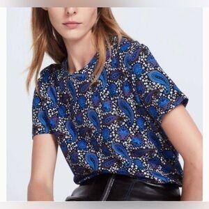 Sandro Paris Paisley Blue T-Shirt Bohemian Boho Size Small Estimated Western